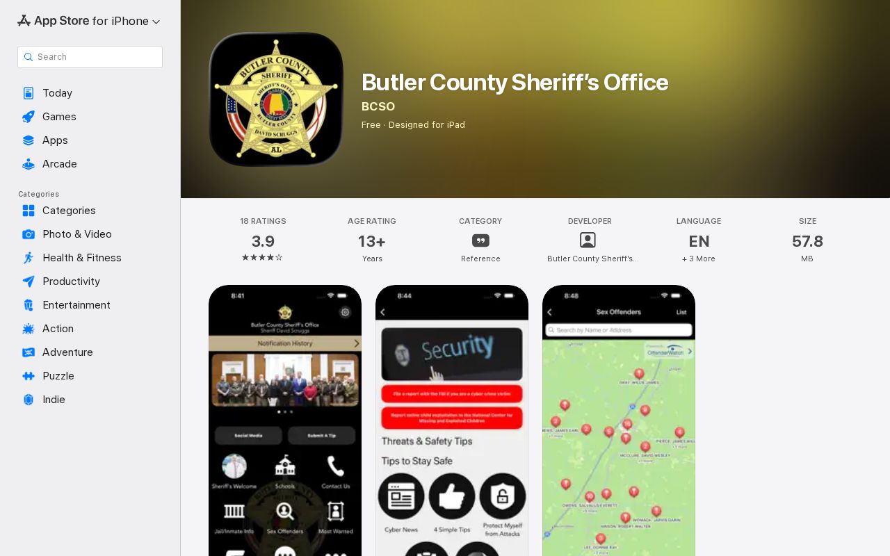 Butler County arrest history sheriff app Apple listing