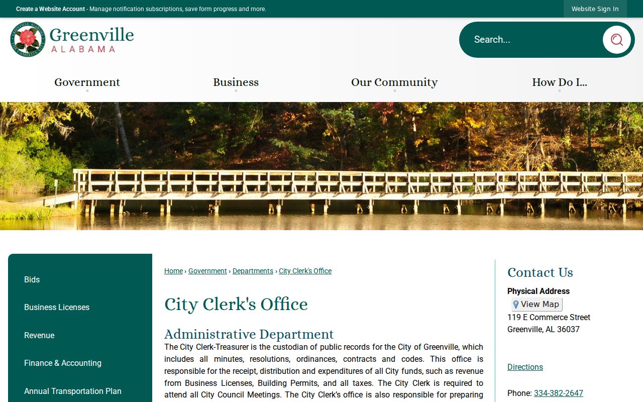 Greenville criminal records and City Clerk custodian page