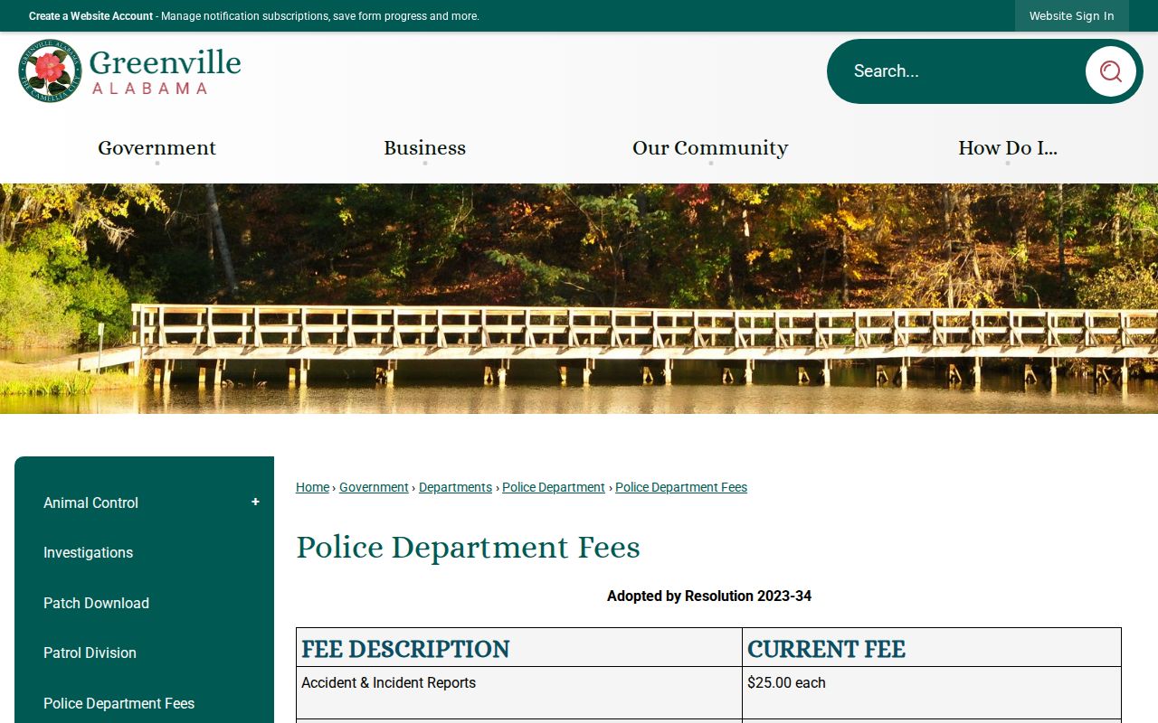 Greenville criminal history police report fee table